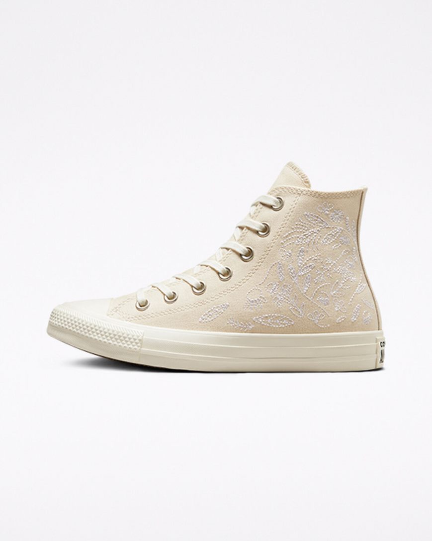 Women's Converse Chuck Taylor All Star Embroidered Floral High Top Shoes Beige White | AU 198E6O